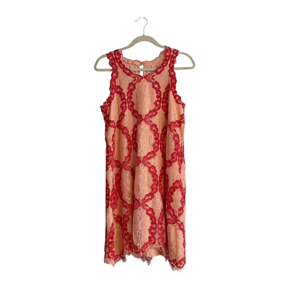Vintage Y2K Two Tone Pink Floral Lace Sleeveless Shift Coquette Dress Size Small